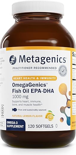 OmegaGenics Óleo de Peixe EPA-DHA 1000 – Suplemento de Ômega-3 para Saúde Cardíaca e Musculoesquelética – 1000 mg de Óleo de Peixe Ômega-3 - Metagenics