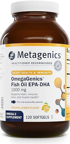 OmegaGenics Óleo de Peixe EPA-DHA 1000 – Suplemento de Ômega-3 para Saúde Cardíaca e Musculoesquelética – 1000 mg de Óleo de Peixe Ômega-3 - Metagenics