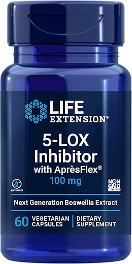 5-LOX Inhibitor com AprèsFlex – Suporte à Saúde das Articulações – Sem Glúten, Não-OGM – 100 mg, 60 Cápsulas Vegetarianas - Life Extension