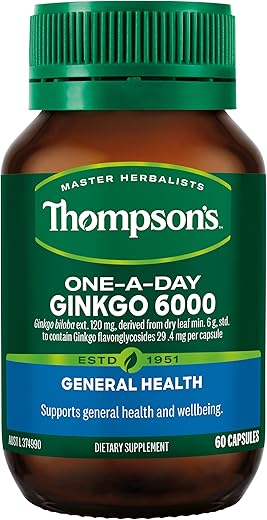Thompson's Water Seal - Thompson’s Ginkgo 6000mg – 60 Cápsulas | Potência Máxima | Marca Thompson