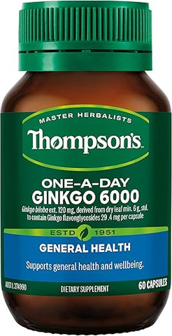 Thompson's Water Seal - Thompson’s Ginkgo 6000mg – 60 Cápsulas | Potência Máxima | Marca Thompson