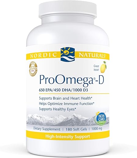 ProOmega-D, Sabor Limão – 180 Cápsulas – 1280 mg Ômega-3 1000 UI D3 – Óleo de Peixe de Alta Potência – EPA - Nordic Naturals