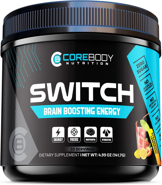 CoreBody Nutrition - Switch: Suplemento Energético Nootrópico para Potencializar o Cérebro, Aumentar o Foco Mental – Marca em Destaque