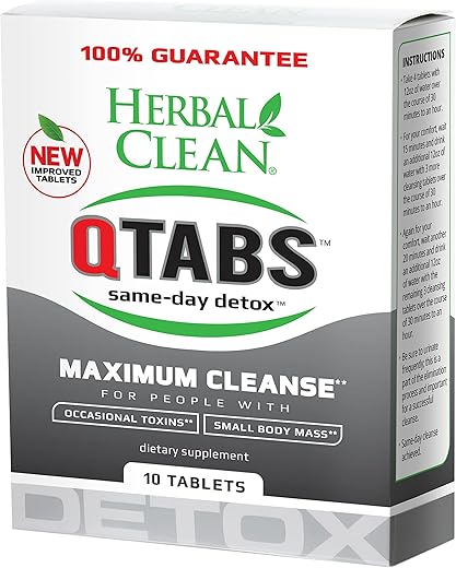 QTabs Detox Rápido no Mesmo Dia, Portátil e Discreto, 10 Comprimidos - Herbal Clean