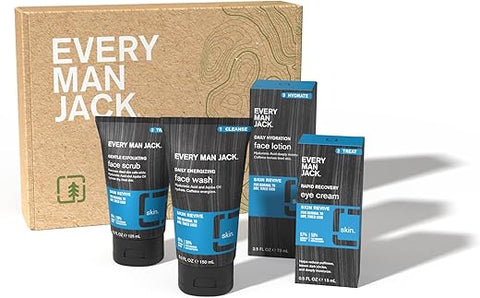 Kit de Cuidados para a Pele Every Man Jack – Limpador Facial, Esfoliante, Loção e Creme para os Olhos – Sem Fragrância