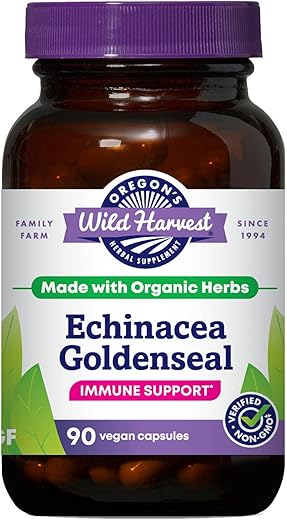 Oregon's Wild Harvest - Oregon’s Wild Harvest Cápsulas Orgânicas de Equinácea e Hydrastis | Vegano, Não-OGM, Sem Glúten, Suporte Imunológico*, 90 Unidades