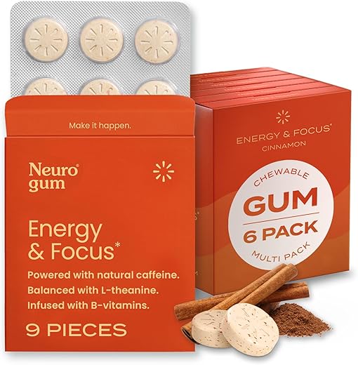 Energy Goma de Cafeína (54 Unidades) – Sem Açúcar com L-teanina, Cafeína Natural e Vitamina B12 - NeuroGum