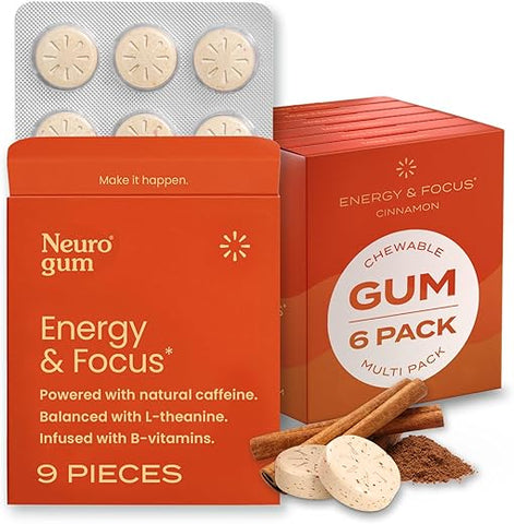 Energy Goma de Cafeína (54 Unidades) – Sem Açúcar com L-teanina, Cafeína Natural e Vitamina B12 - NeuroGum