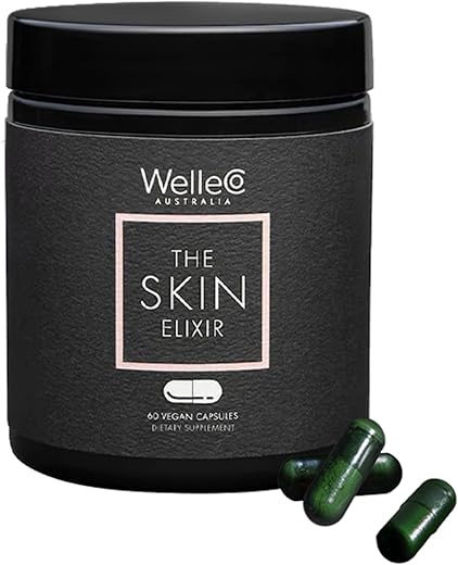 Cápsulas de Pó Verde Elixir da Pele com Zinco, Cúrcuma, Alimento Essencial para a Pele, Suporta a Formação de Colágeno, Livre de Glúten - WelleCo