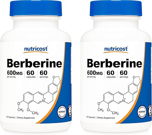 Berberine HCl 600mg – 60 Cápsulas (2 Frascos) – Livre de Glúten, Cápsulas Vegetarianas, Não-OGM - Nutricost