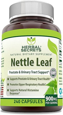 Nettle Leaf 900 Mg por Porção 240 Cápsulas – Suporte para Trato Urinário e Próstata – Saúde Respiratória Superior - Herbal Secrets