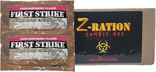 Z-Ration (Zombie MRE) - Primeiro Pack de Barras First Strik 6 Barras (6 Cranraspberry) – Variedade de Sabores | 180g