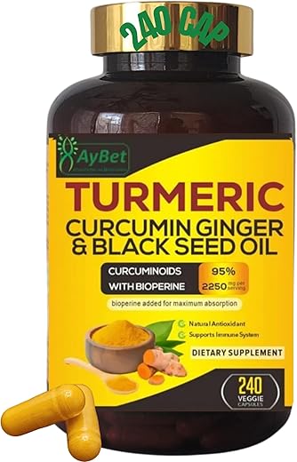 AyBet - WORLD 1st. Cúrcuma Curcumina Gengibre – Potente Antioxidante Natural – 100% Puro – 60 Cápsulas – 500mg – Marca de Qualidade