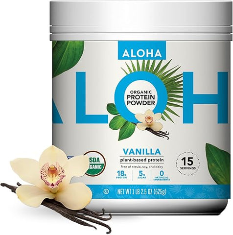 Proteína em Pó Orgânica à Base de Plantas, Sem Stevia, Baunilha, 550g, 15 Porções – Embalagem Pode Variar - ALOHA