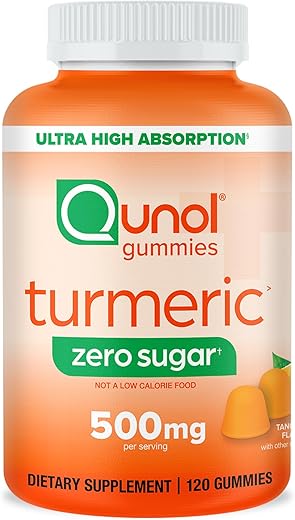 Zero Sugar Gummies de Cúrcuma, 500mg Curcumina, Suporte para Articulações, Alta Absorção, Vegetariano, Sem Glúten, 120 Unidades - Qunol