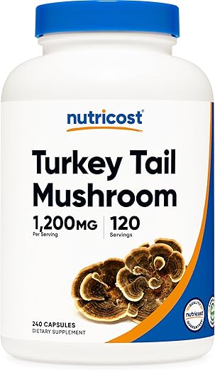 Cápsulas de Cogumelo Turkey Tail 1200mg, 120 Porções (240 Cápsulas) – Livre de Glúten, Não-OGM e Amigável para Vegetarianos - Nutricost