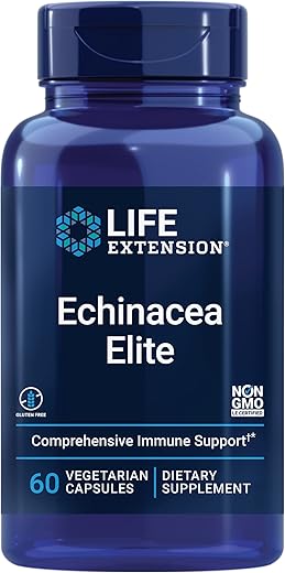 Echinacea Elite – Suporte Imunológico com Erva Echinacea, Fórmula Padronizada de Extratos Duplos, Livre de Glúten, Não-OGM, Vegetariano, 60 Cápsulas - Life Extension