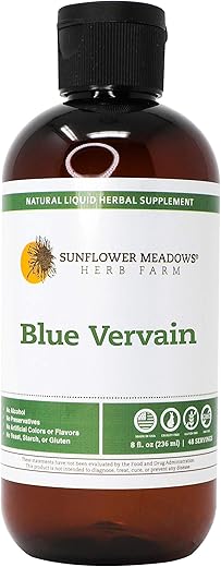 Sunflower Meadows Herb Farm - Blue Vervain – Suplemento Herbal Líquido 8oz (240ml) – Livre de Álcool, Não-OGM, Ingredientes Orgânicos