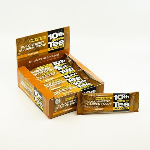 1ST TEE - Barras de Energia de Golfe 10th Tee PLUS de Amendoim e Mel Feitas com Ingredientes Naturais | Barras Saudáveis para Escritório, Fáceis de Digestão | Melhores Barras de Café da Manhã 12-45g