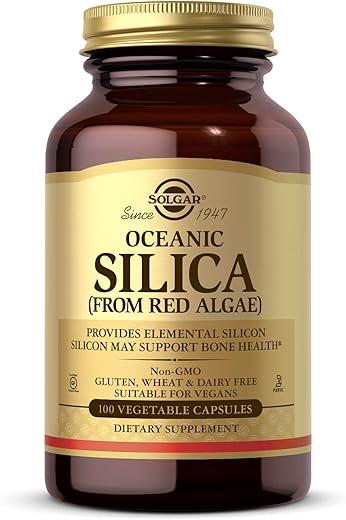 SOLGAR - Solgar Oceanic Silica de Algas Vermelhas 25 mg, 100 Cápsulas Vegetais – Excelente Fonte de Cálcio, Suporte para a Saúde Óssea – Não-OGM, Vegano, Sem Glúten, Sem Laticínios, Kosher – 50 g