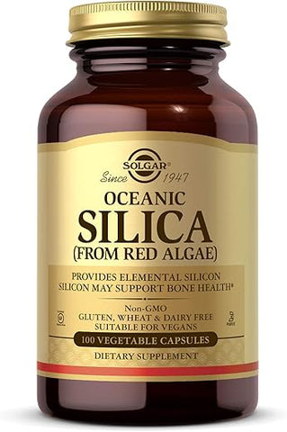 SOLGAR - Solgar Oceanic Silica de Algas Vermelhas 25 mg, 100 Cápsulas Vegetais – Excelente Fonte de Cálcio, Suporte para a Saúde Óssea – Não-OGM, Vegano, Sem Glúten, Sem Laticínios, Kosher – 50 g