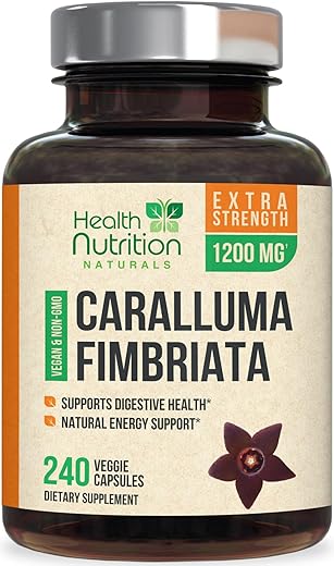 Health Nutrition Naturals - Caralluma Fimbriata Extract 1200mg – Cápsulas de Caralluma Fimbriata Natural de Força Máxima para Suporte de Resistência, Melhores Cápsulas Veganas para Mulheres e Homens – 240 Cápsulas
