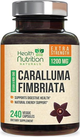 Health Nutrition Naturals - Caralluma Fimbriata Extract 1200mg – Cápsulas de Caralluma Fimbriata Natural de Força Máxima para Suporte de Resistência, Melhores Cápsulas Veganas para Mulheres e Homens – 240 Cápsulas