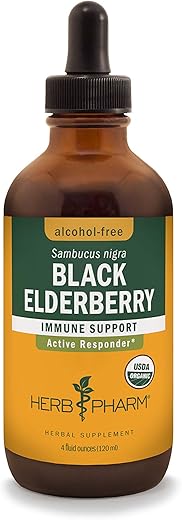Extrato Líquido de Sabugueiro Preto Orgânico Certificado para Suporte ao Sistema Imunológico, Glicerina Sem Álcool, 120 ml - Herb Pharm