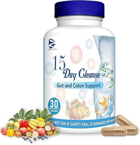 SAKQIY - 15 Dias Cleanse – Suporte para Intestino e Cólon, Cápsulas Dissolventes para Limpeza Intestinal, Cleanse Natural Slim, Cleansem Cólon