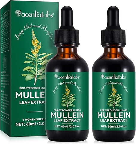 QJCWXIAOX - Gotas de Mullein para os Pulmões – Extrato de Folha de Mullein com Clorofila, Limpeza Pulmonar e Suporte Respiratório – 2 Frascos