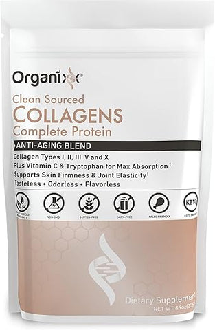 Colágeno Hidrolisado em Pó com Vitamina C, Tipos I, II, III, V, X – Cabelo, Unhas, Pele, Osso | Organixx - Organixx