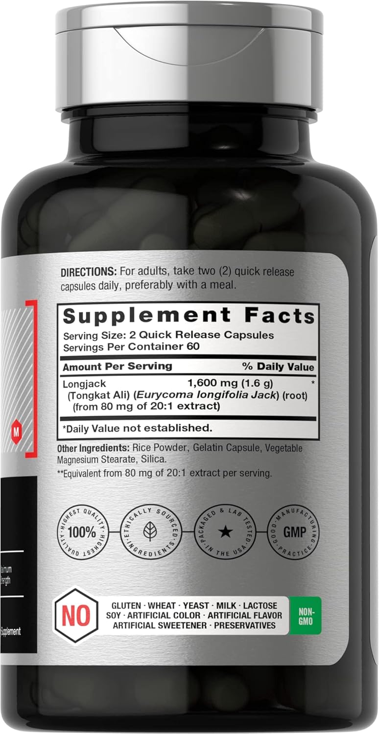 Horbäach Longjack Tongkat Ali for Men and Women | 120 Capsules | Extract Supplement | Maximum Strength Pills | Eurycoma Longifolia | Non-GMO and Gluten Free