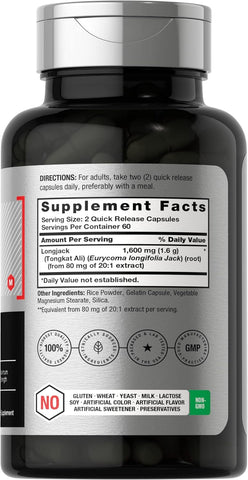 Horbäach Longjack Tongkat Ali for Men and Women | 120 Capsules | Extract Supplement | Maximum Strength Pills | Eurycoma Longifolia | Non-GMO and Gluten Free