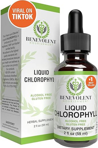 Benevolent Nourishment - Benevolent Chlorophyll – Gotas Líquidas de Clorofila, Suplemento de 4 Meses para Desodorização Interna