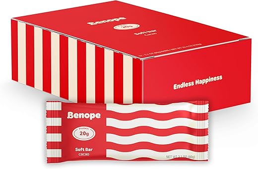 BENOPE - Benope Softbar barra de proteína de cacau 60g x 12 un, alta proteína, baixo açúcar, baixo carboidrato, sem glúten, barra energética, lanche nutritivo, barras de proteína para nutrição esportiva, barras de alta proteína