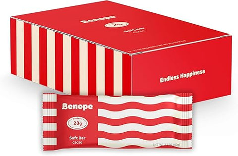 BENOPE - Benope Softbar barra de proteína de cacau 60g x 12 un, alta proteína, baixo açúcar, baixo carboidrato, sem glúten, barra energética, lanche nutritivo, barras de proteína para nutrição esportiva, barras de alta proteína