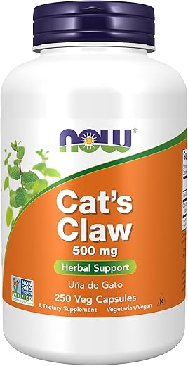 NOW Foods - NOW Supplements, Garra do Gato 500 mg, Verificado pelo Projeto Non-GMO, Suplemento Herbal, 250 Unidades (Embalagem de 1)