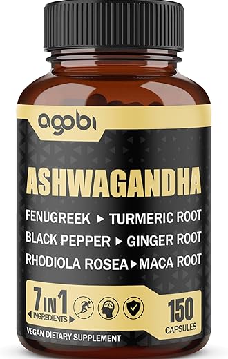 agobi - Ashwagandha Extrato Cápsulas 7 Ingredientes Naturais 8050 mg – Mistura de Fenacho, Maca, Cúrcuma, Rodiola, Gengibre