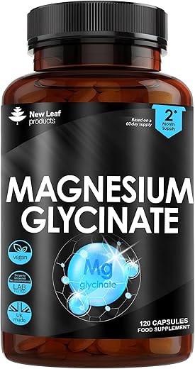 New Leaf Products - Magnésio Glicinato – 120 Cápsulas de Alta Potência – 1040mg de Magnésio Fornecendo 208mg de Magnésio Elemental por Porção – Ingrediente Ativo Puro – Fabricado no Reino Unido