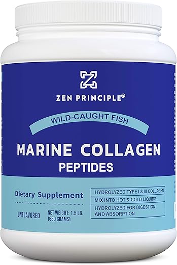 Pó de Peptídeos de Colágeno Marinho Zen Principle 1.5 lb. Peixe Selvagem, Não-OGM. Suporta Pele, Cabelo, Articulações e Ossos Saudáveis. Tipo 1 Hidrolisado
