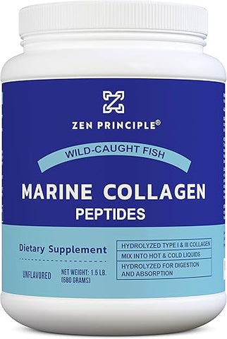 Pó de Peptídeos de Colágeno Marinho Zen Principle 1.5 lb. Peixe Selvagem, Não-OGM. Suporta Pele, Cabelo, Articulações e Ossos Saudáveis. Tipo 1 Hidrolisado