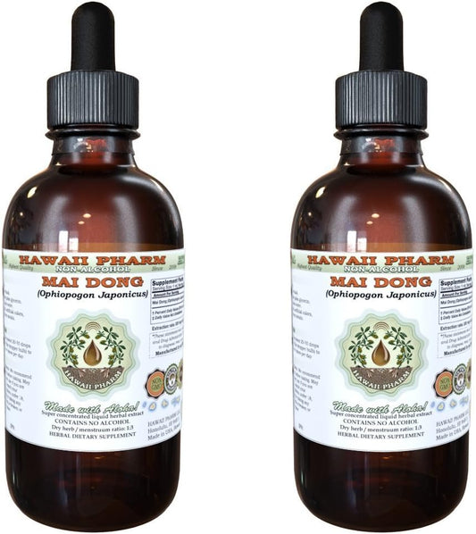 Mai Dong Extrato Líquido Sem Álcool, Ophiopogon Japonicus Glicerito de Casca Natural, Hawaii Pharm, EUA 2×120 ml