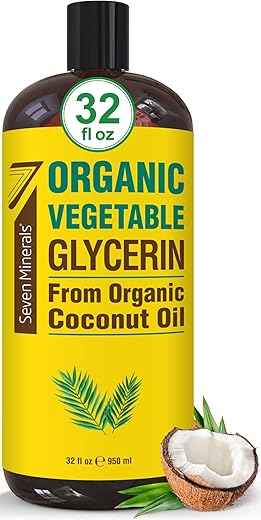 Glicerina Vegetal Orgânica – Frasco Grande de 946 ml – Sem Óleo de Palma, Feito com Óleo de Coco Orgânico – Glicerina de Grau Terapêutico para DIYs – Cabelo, Unhas - Seven Minerals