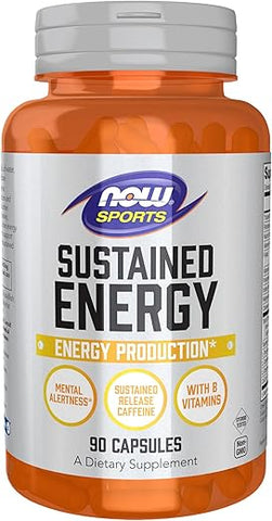 Sports – Energia Sustentada para Produção de Energia* Alerta Mental* Liberação Sustentada de Cafeína com Vitaminas B – 90 Cápsulas Vegetais - NOW Foods
