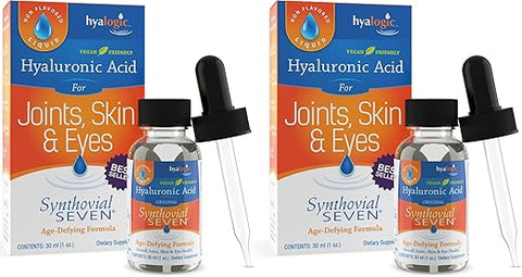 Synthovial Seven – Suplemento de Ácido Hialurônico Oral 30ml (Pacote com 2) – HA Líquido Suporta Hidratação da Pele, Articulações, Olhos e Lábios – Livre de Glúten, Vegano - Hyalogic