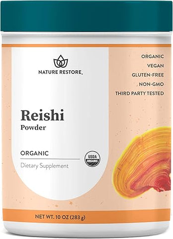 Reishi Mushroom Powder Orgânico Certificado USDA, 283g, Sem GMO, Sem Glúten, Embalado na Califórnia, Ganoderma Lucidum/Lingzhi - Nature Restore