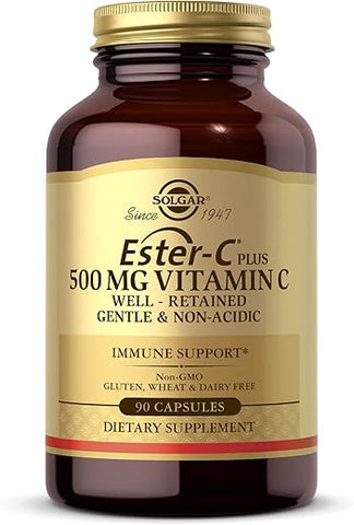 SOLGAR - Solgar Ester-C Plus 500 mg Vitamina C com Bioflavonoides Cítricos – 90 Cápsulas – Suave