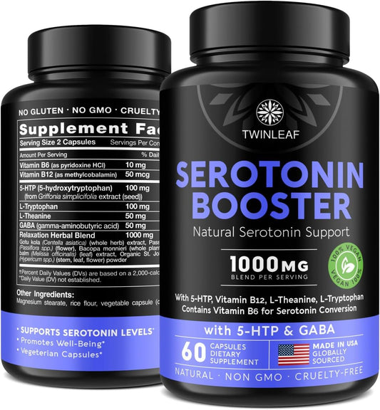 TWINLEAF - Suplemento Natural de Serotonina – 5HTP Serotonina Made in USA – 60 cápsulas de 100mg