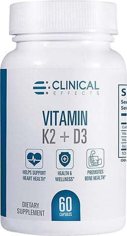 Vitamina K2 D3 – Suplemento de Vitamina K2 D3 com Extrato de Pimenta Preta Bioperina e Cálcio para Suporte à Saúde Óssea e Cardíaca – 60 Cápsulas – Máxima Absorção – Marca Clinical Effects - Clinical Effects