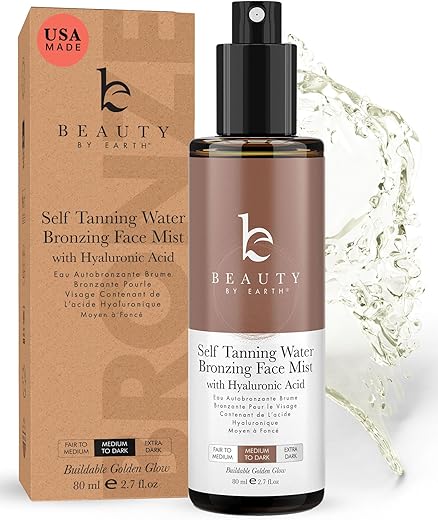 Spray Facial Bronzeador – Autobronzeador Facial em Spray – Bronzeado Falso Médio a Escuro – Spray Autobronzeador Facial – Spray Bronzeador Facial – Spray de Água Bronzeadora – Mist Facial Bronzeador - Beauty by Earth